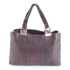 GUCCI Purple Leather Bamboo Tote Bag